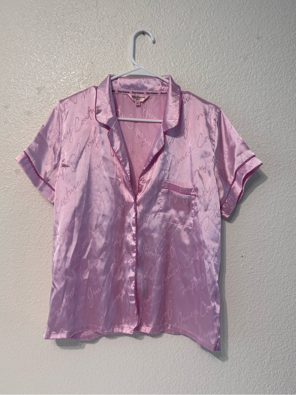 Juicy Couture Light Pink Satin Logo Button-Up Blouse